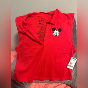 Mickey Mouse semi-crop collared V-neck